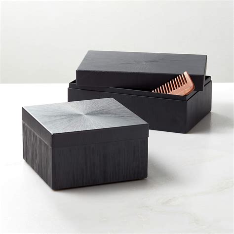 very small black metal storage box|small black boxes with lids.